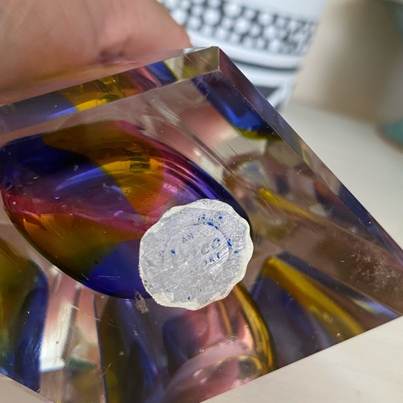 Vintage Irice Heavy Cut Glass Rainbow Perfume Bottle purple blue yellow - Picture 4 of 8